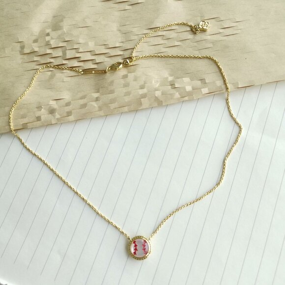 Kendra Scott Baseball Short Pendant Gold Ivory Mother Of Pearl - Picture 3 of 4